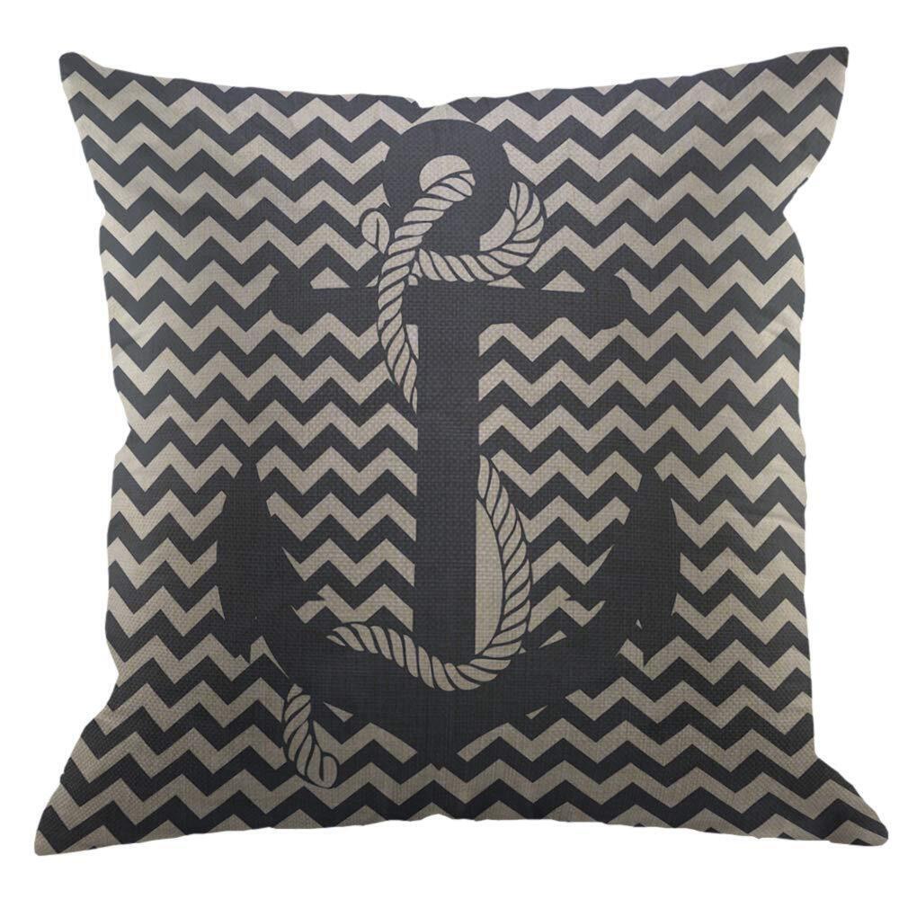6998 Anchor Throw Pillow Cover,Retro Dark Blue with White Stripe Cotton